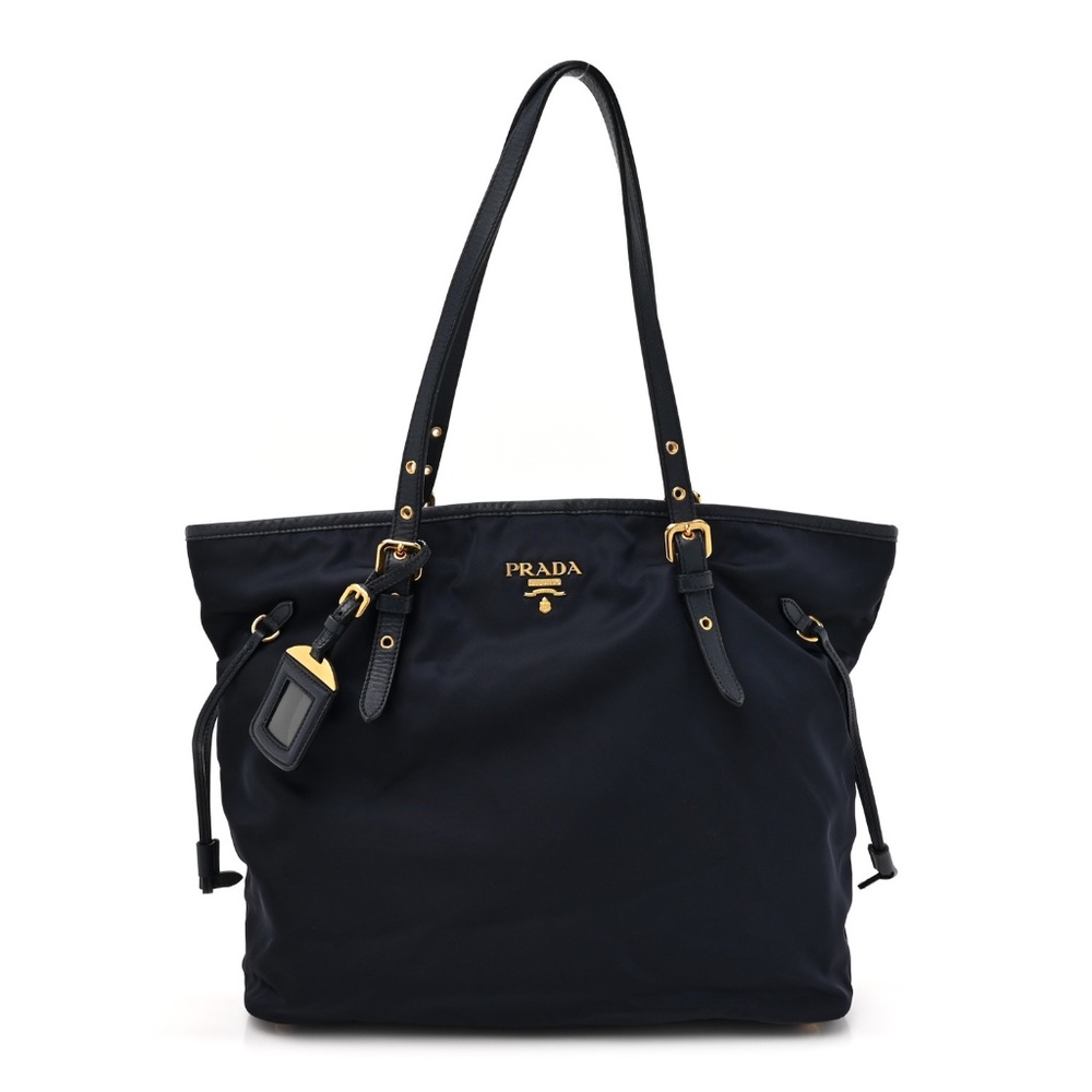 Prada Tessuto Black Nylon Cervo Shopping Tote-Leather Handle  Removable strap